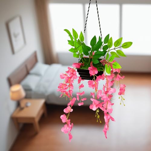 fancymart Plastic Artificial Wisteria In Boat Hanging Pot (Height : 60 Cm) Artificial Flowers Home Decor Items, Wall Hangings For Home Decoration (Pink1) - Image 4