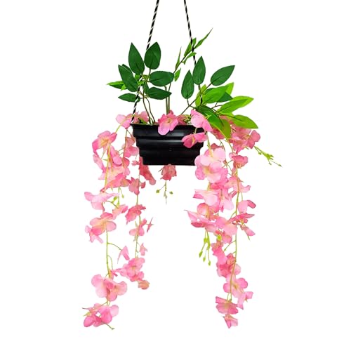 fancymart Plastic Artificial Wisteria In Boat Hanging Pot (Height : 60 Cm) Artificial Flowers Home Decor Items, Wall Hangings For Home Decoration (Pink1) - Image 1