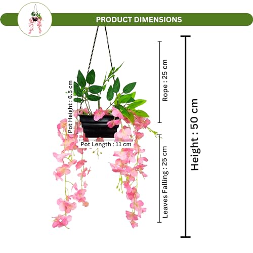 fancymart Plastic Artificial Wisteria In Boat Hanging Pot (Height : 60 Cm) Artificial Flowers Home Decor Items, Wall Hangings For Home Decoration (Pink1) - Image 3