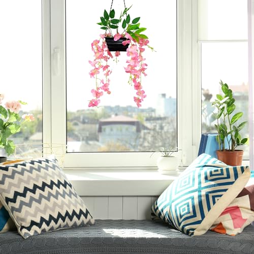fancymart Plastic Artificial Wisteria In Boat Hanging Pot (Height : 60 Cm) Artificial Flowers Home Decor Items, Wall Hangings For Home Decoration (Pink1) - Image 5