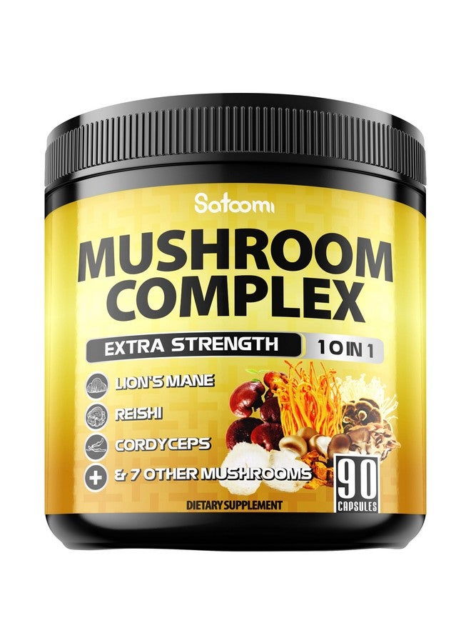 Satoomi 10in1 Mushroom Supplement Complex - Lions Mane, Cordyceps, Reishi, Chaga and 6 More - Brain Supplements for Memory & Focus - 90 Count - 3 Months Supply - Image 1