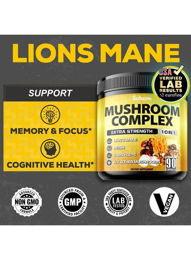 Satoomi 10in1 Mushroom Supplement Complex - Lions Mane, Cordyceps, Reishi, Chaga and 6 More - Brain Supplements for Memory & Focus - 90 Count - 3 Months Supply - Image 3