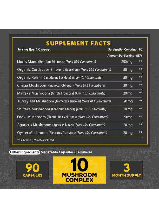 Satoomi 10in1 Mushroom Supplement Complex - Lions Mane, Cordyceps, Reishi, Chaga and 6 More - Brain Supplements for Memory & Focus - 90 Count - 3 Months Supply - Image 2
