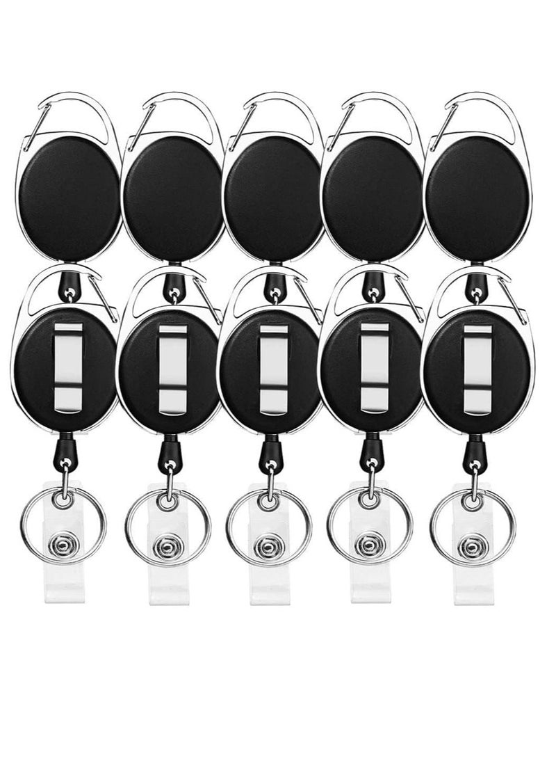 FengSVMA Retractable Badge Holder with Carabiner Reel Clip and Key Ring for ID Card Key Keychain Holders Black 10 Pieces  - Image 1
