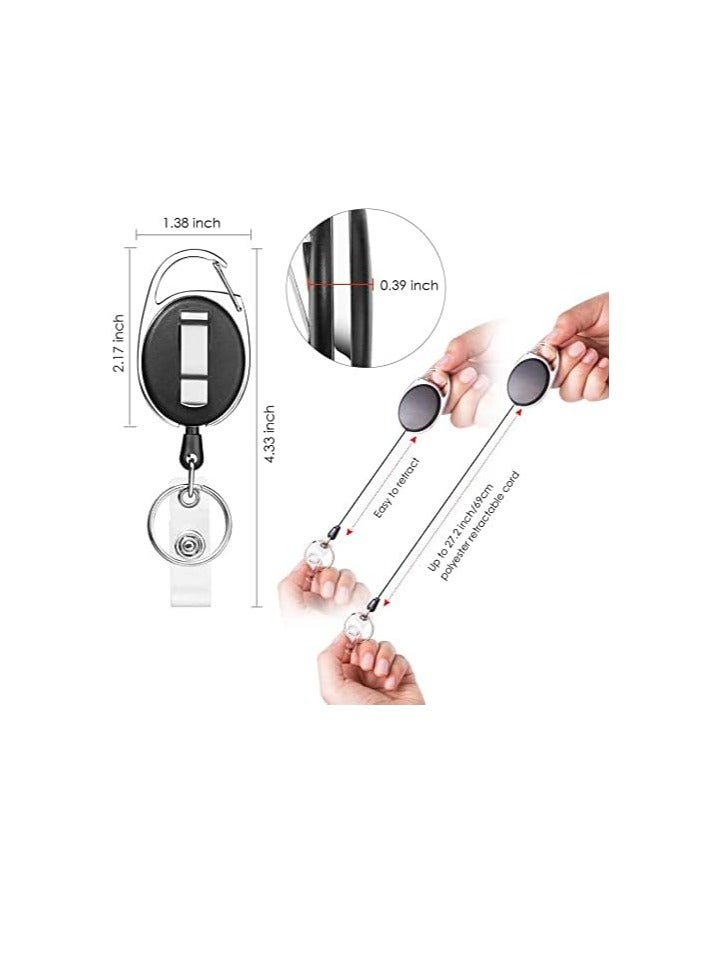 FengSVMA Retractable Badge Holder with Carabiner Reel Clip and Key Ring for ID Card Key Keychain Holders Black 10 Pieces  - Image 2