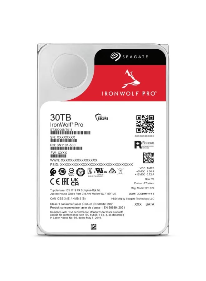 سيجيت قرص صلب داخلي سيجيت آيرون وولف برو 30 تيرابايت لنظام NAS، 3.5 بوصة HDD، 7200 دورة في الدقيقة، 512 ميجابايت ذاكرة مؤقتة، SATA 6Gb/s، فئة المؤسسات RAID | ST30000NT011 - Image 2