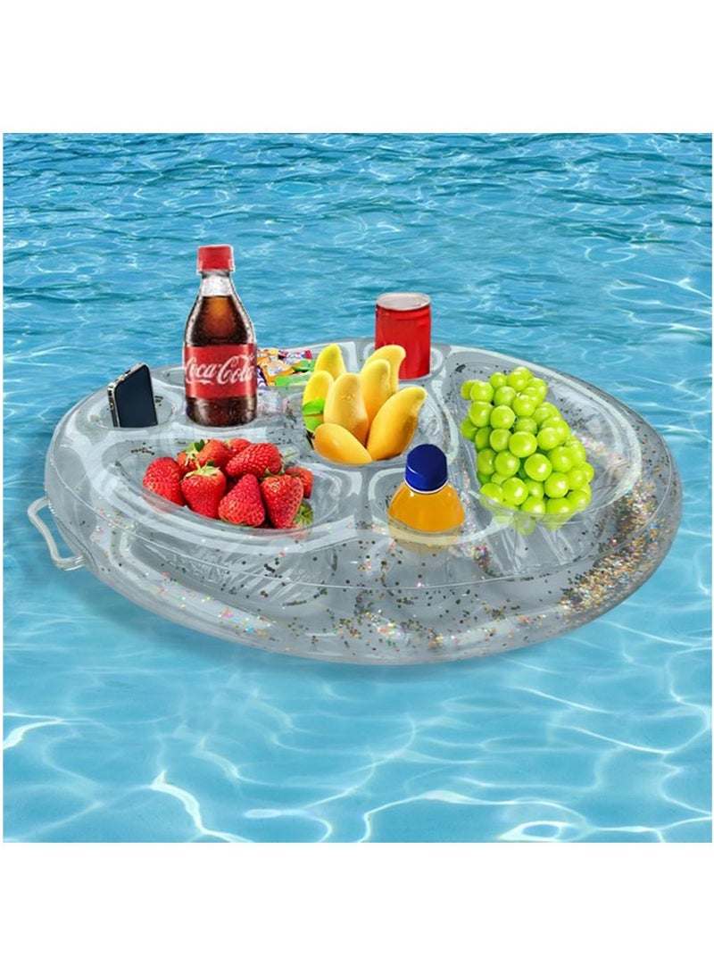 MarlaMall Swimming Pool Drinks Fruit Tray, Pool Inflatable Floating Drink Holder - Tray Table with Cup and Drink Can Holder with Snack Bowl, Durable PVC - Image 1