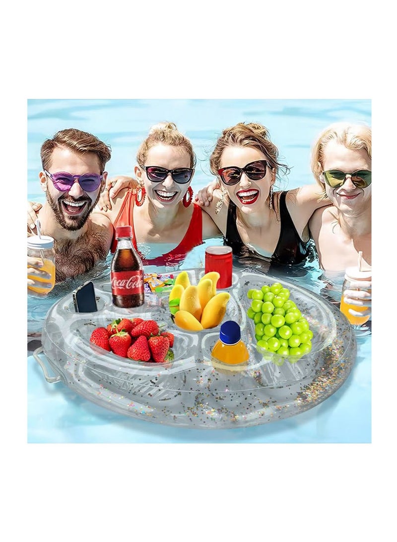 MarlaMall Swimming Pool Drinks Fruit Tray, Pool Inflatable Floating Drink Holder - Tray Table with Cup and Drink Can Holder with Snack Bowl, Durable PVC - Image 2