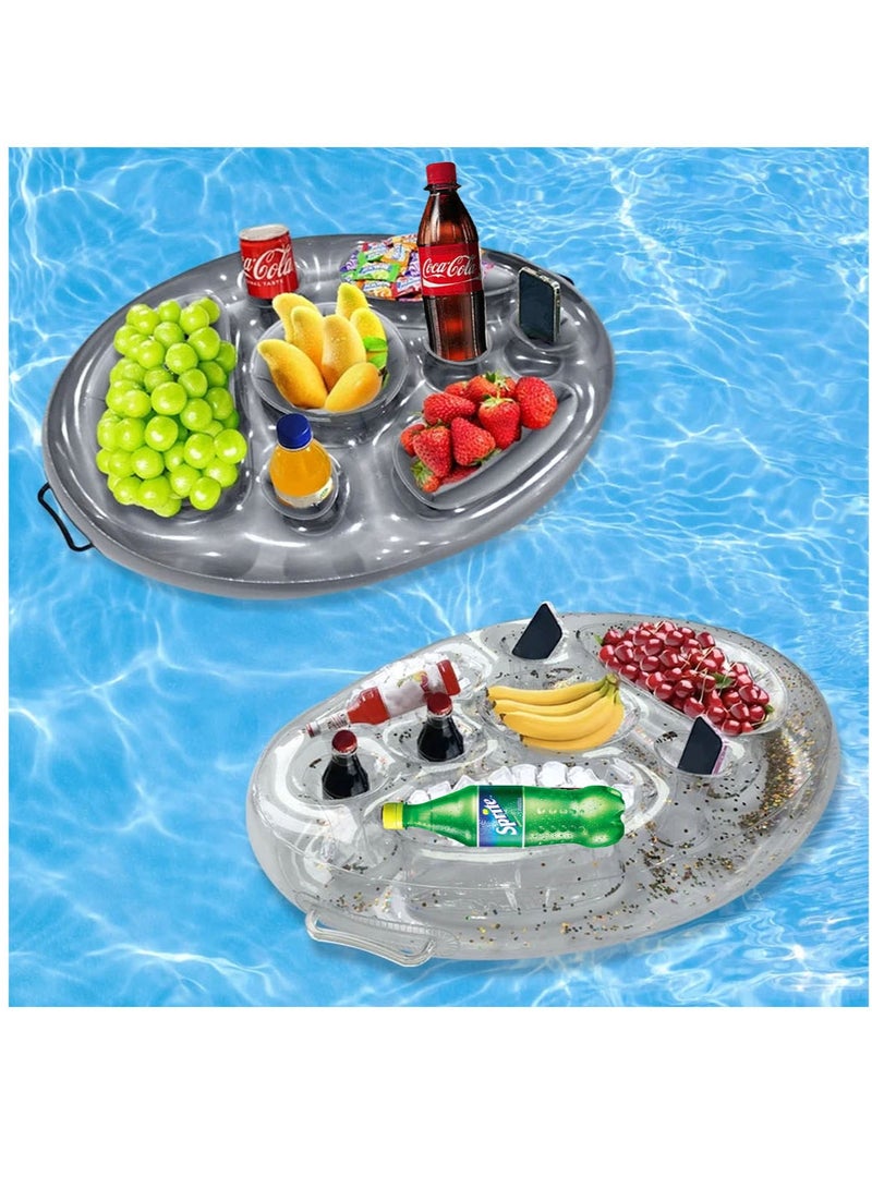MarlaMall Swimming Pool Drinks Fruit Tray, Pool Inflatable Floating Drink Holder - Tray Table with Cup and Drink Can Holder with Snack Bowl, Durable PVC - Image 3