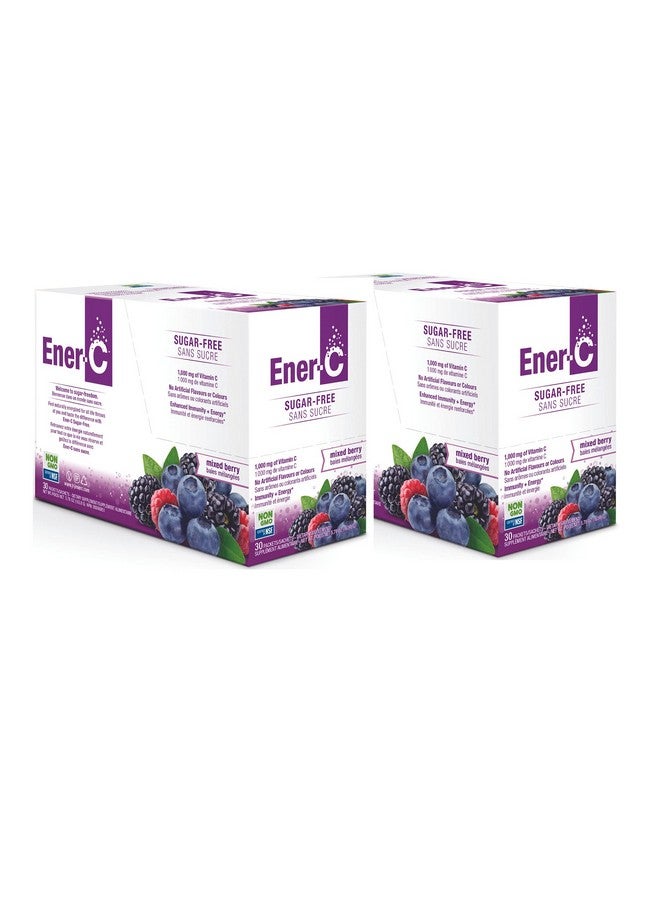 Ener-C مشروب فيتامينات مختلطة بالتوت خالي من السكر 1000 ملغ فيتامين سي غير معدّل وراثيًا نباتي مسحوق عصير فواكه حقيقي دعم المناعة الطبيعية إلكتروليتات خالي من الغلوتين 30 حبة (عبوة من 2) - Image 1