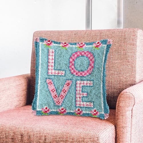 LAPATAIN Latch Hook Kits for DIY Throw Pillow Cover,Love Needlework Cushion Cover Hand Craft Crochet 17x17inch - Image 4