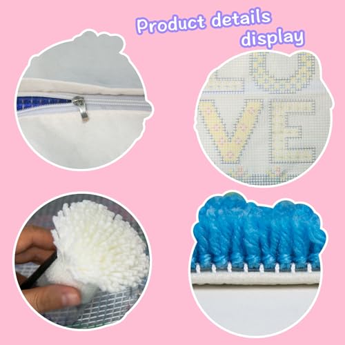 LAPATAIN Latch Hook Kits for DIY Throw Pillow Cover,Love Needlework Cushion Cover Hand Craft Crochet 17x17inch - Image 3