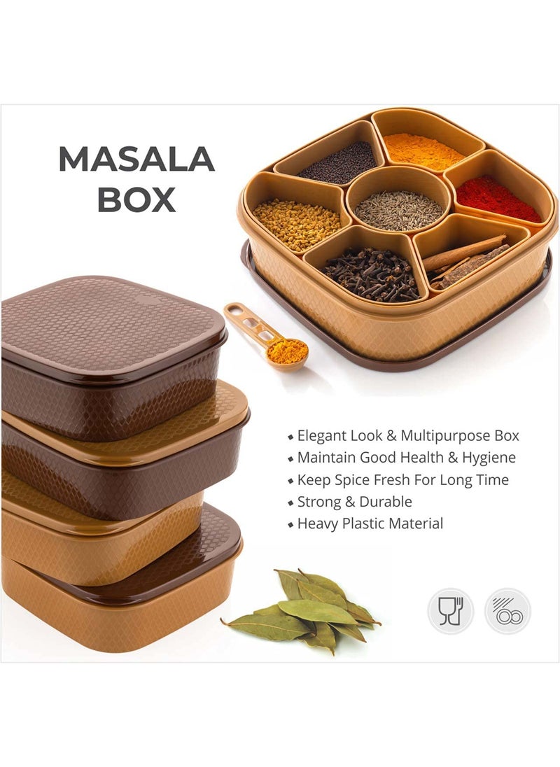 xyno - xyno 7 Sections Woven Design Spice Masala Rangoli Box Dabba Storage Container Condiment Set Multicolor - Image 1