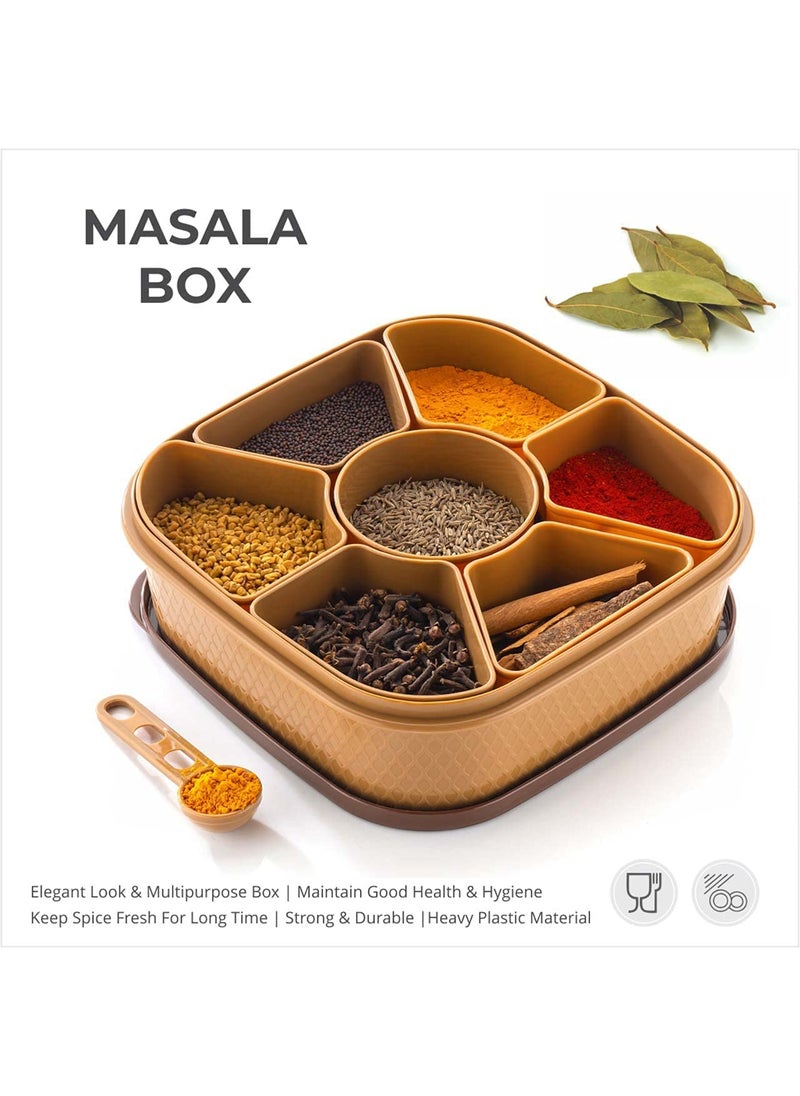 xyno - xyno 7 Sections Woven Design Spice Masala Rangoli Box Dabba Storage Container Condiment Set Multicolor - Image 1