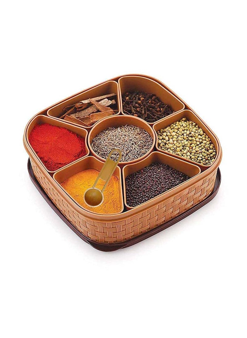 xyno - xyno 7 Sections Woven Design Spice Masala Rangoli Box Dabba Storage Container Condiment Set Multicolor - Image 1