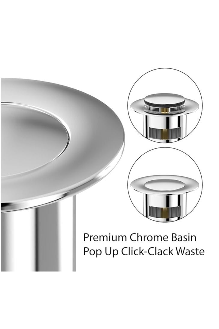 Biella Basin Sink Waste Unslotted Modern Pop Up Click Clack Nickel Plated Sprung Plug, Bathroom Sink Stopper (Chrome Plated) - Image 3