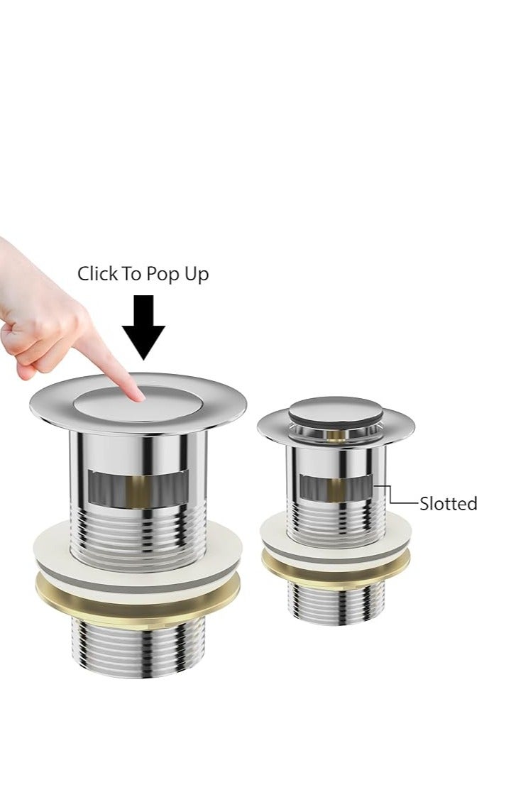 Biella Basin Sink Waste Unslotted Modern Pop Up Click Clack Nickel Plated Sprung Plug, Bathroom Sink Stopper (Chrome Plated) - Image 5