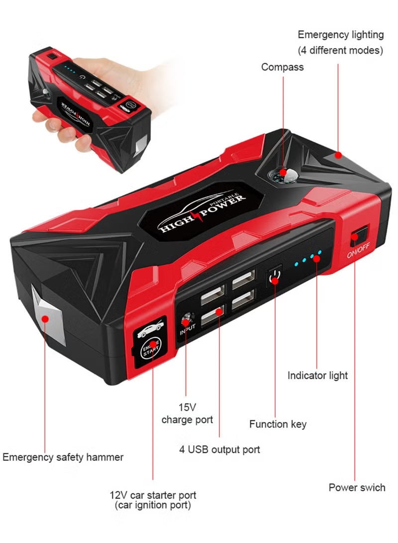 ELTRAZONE HIGH POWER Heavy-Duty Car Jump Starter with Air Compressor, USB, LED & Emergency Power Supply - Image 2