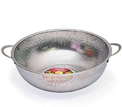 Skyzone Stainless Steel Kitchenware Colander Fruit Vegetable Basket Mesh Strainer Washing Rice Sieve Drain Basin Perforated Round Shape Bowl Pasta Grain Hold - Image 1