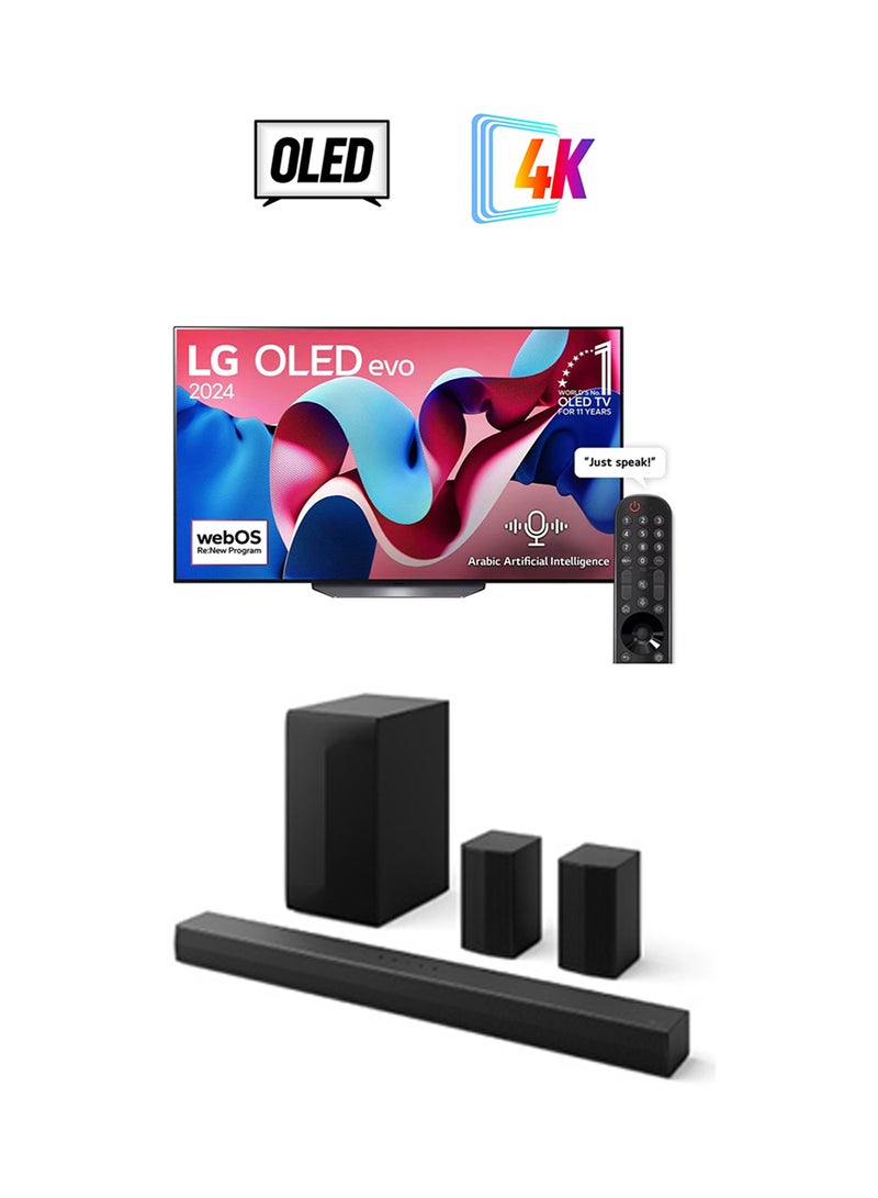 LG 65 Inch LG OLED B4 4K Smart TV AI Magic remote Dolby Vision webOS24 (2024) 120HZ, Built in receiver, OLED65B46LA.AMVE Black 2.1 channel Soundbar with 300 W - Wireless Subwoofer, Wow Synergy with LG TV Dolby Audio - S40T Black OLED65B46LA.AMVE + S40T black - Image 1