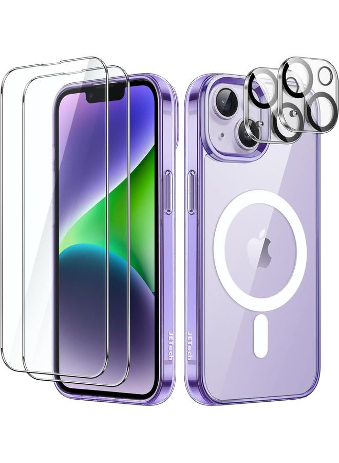 Jetech 5 In 1 Magnetic Case For Iphone 14 6.1 Inch With 2 Pack Tempered Glass Screen Protector And Camera Lens Protector Compatible With Magsafe Shockproof Bumper Phone Cover Deep Purple - Image 1