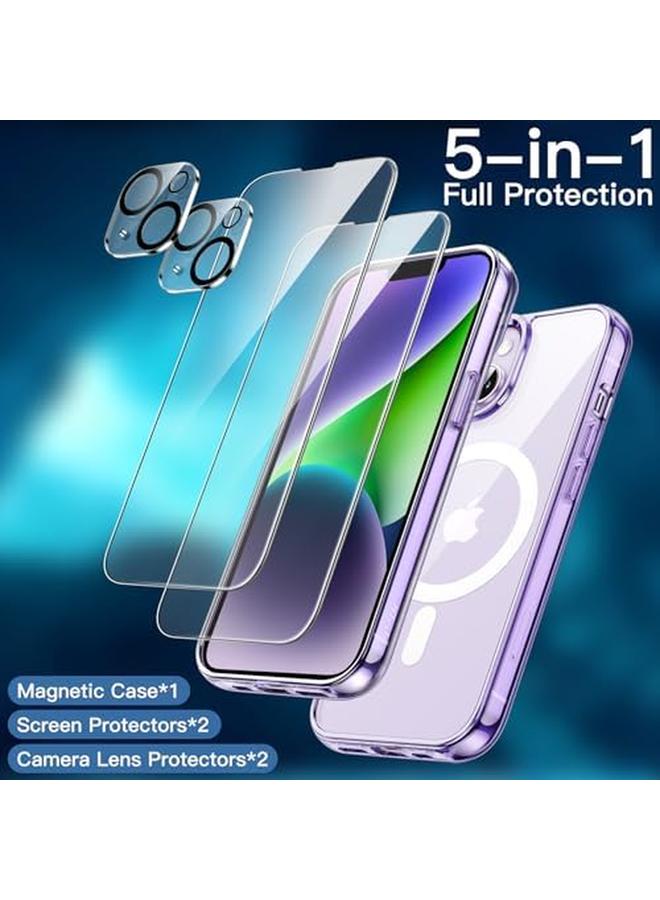 Jetech 5 In 1 Magnetic Case For Iphone 14 6.1 Inch With 2 Pack Tempered Glass Screen Protector And Camera Lens Protector Compatible With Magsafe Shockproof Bumper Phone Cover Deep Purple - Image 3