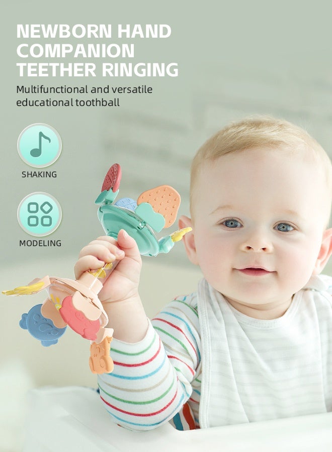 Soft Touch Multi-mode Baby Teether Toy Baby Rattle Toddler Soothing Toys with Spiral Slide Baby Chew Toy for 0-3 Years Baby Boys and Girls (Green) - Image 3