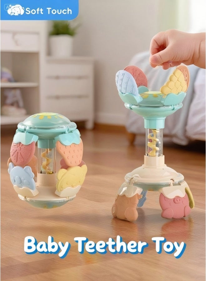 Soft Touch Multi-mode Baby Teether Toy Baby Rattle Toddler Soothing Toys with Spiral Slide Baby Chew Toy for 0-3 Years Baby Boys and Girls (Green) - Image 1