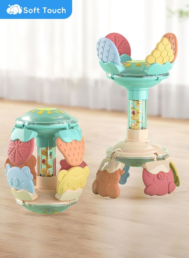 Soft Touch Multi-mode Baby Teether Toy Baby Rattle Toddler Soothing Toys with Spiral Slide Baby Chew Toy for 0-3 Years Baby Boys and Girls (Green) - Image 2