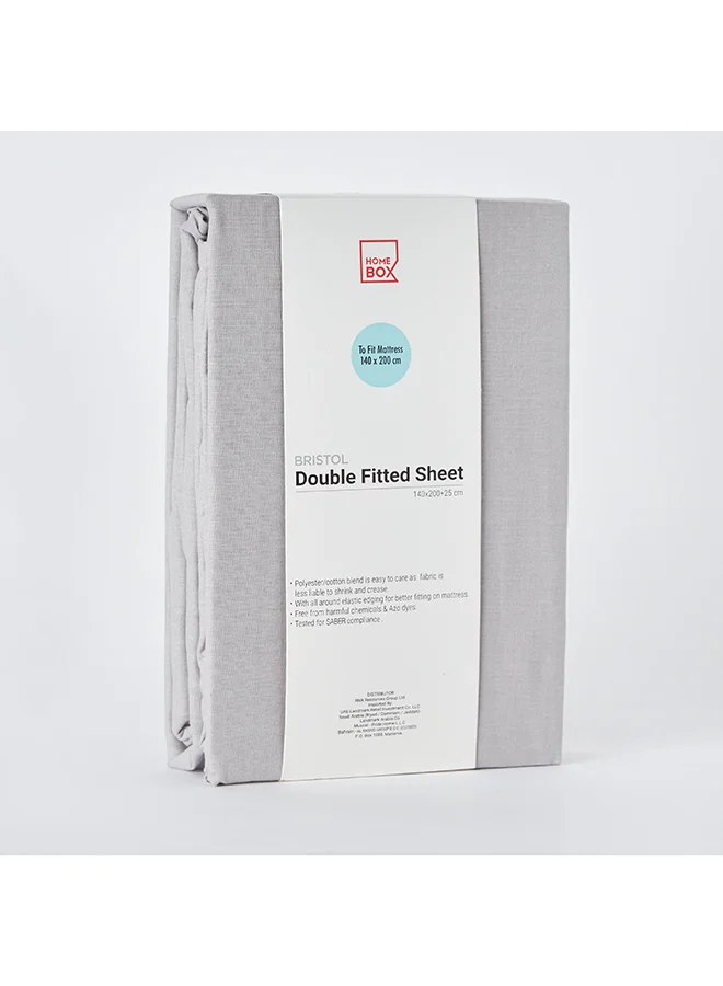 Home Box Bristol Polycotton Double Fitted Sheet 200 x 25 x 140 cm Grey