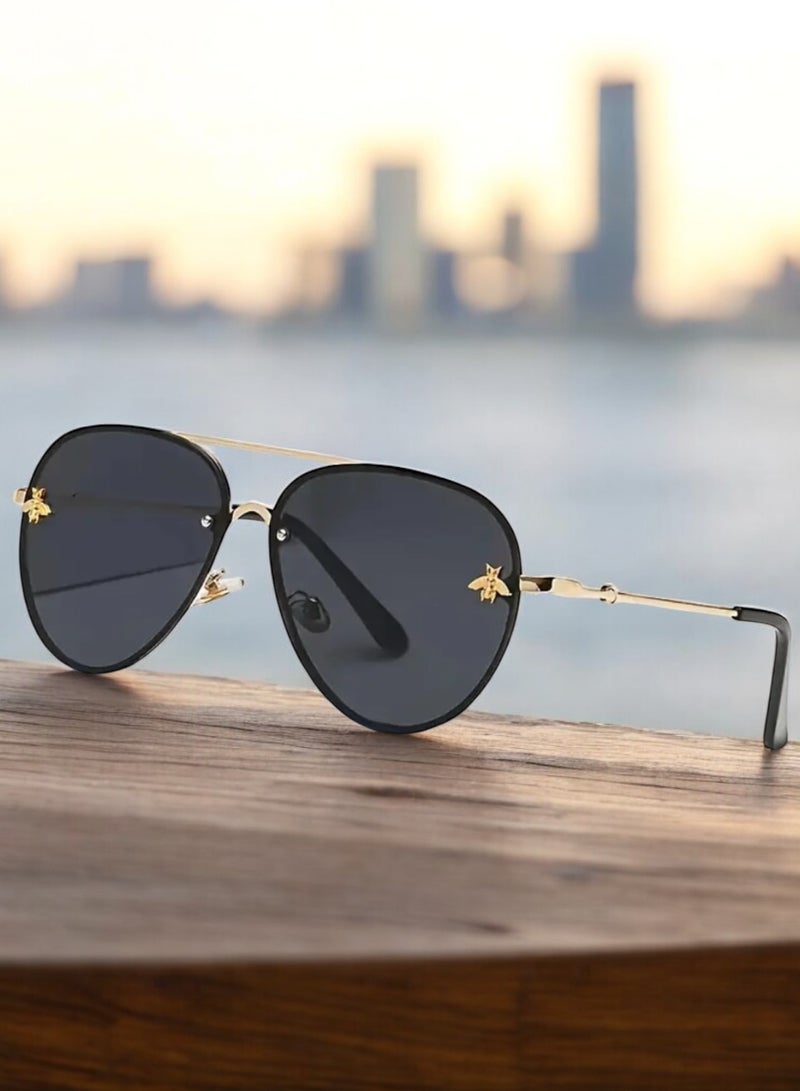 Bee Line Elegant & High Quality Women's Sunglasses Decorated With Gold Bee In Corners - Image 2