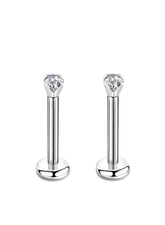 CANDYFANCY 16g 2/3/4mm Cubic Zirconia Triple Forward Helix Ear Cartilage Tragus Studs Earrings Lip Piercing 16 gauge (2mm stone, 6mm Length, 2pcs) - Image 1