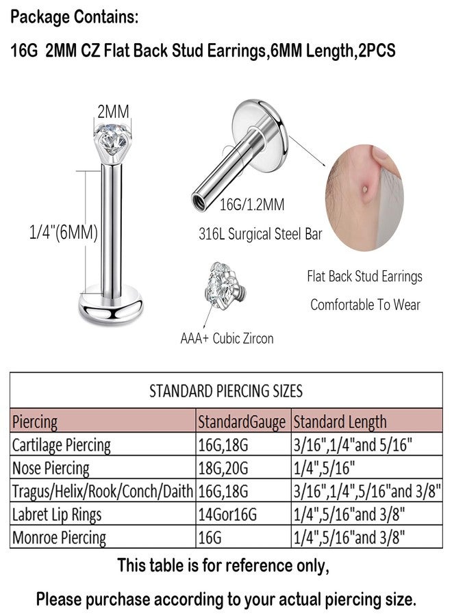 CANDYFANCY 16g 2/3/4mm Cubic Zirconia Triple Forward Helix Ear Cartilage Tragus Studs Earrings Lip Piercing 16 gauge (2mm stone, 6mm Length, 2pcs) - Image 5