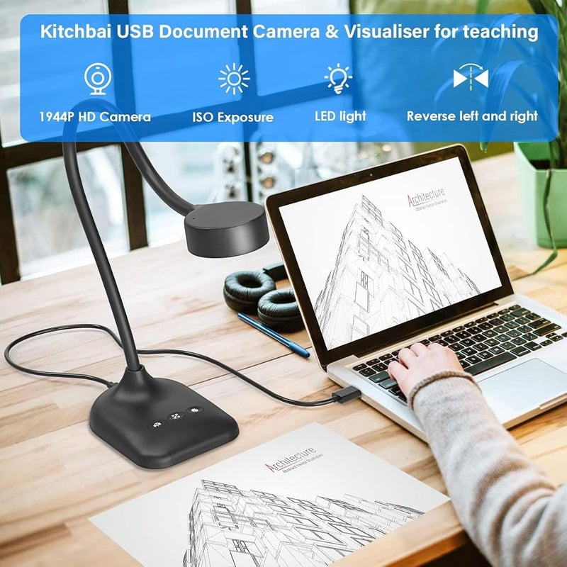 Depisuta كاميرا وثائق USB، بدقة 2K و5 ميجابكسل مع تركيز تلقائي، إضاءة LED بثلاثة مستويات، وظيفة عكس الصورة، كاميرا وثائق محمولة للعمل عن بُعد، التدريس، مؤتمرات الفيديو - Image 2