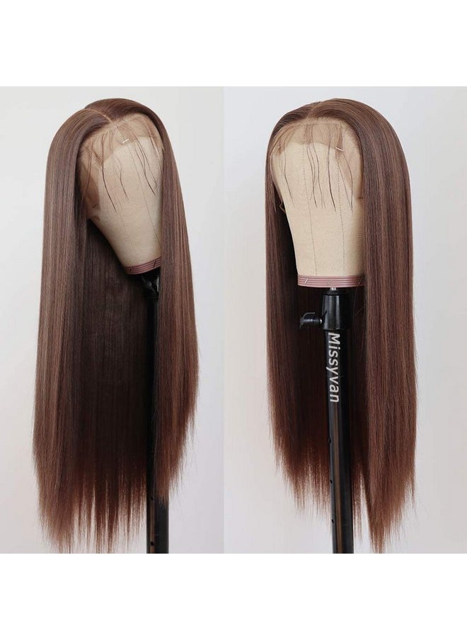 Missyvan - Lace Front Wig Straight Hair Brown Color 22" Long Wigs Glueless Heat Resistant Fiber Hair Highlight Synthetic Lace Front Wigs For Fashion Women - Image 1