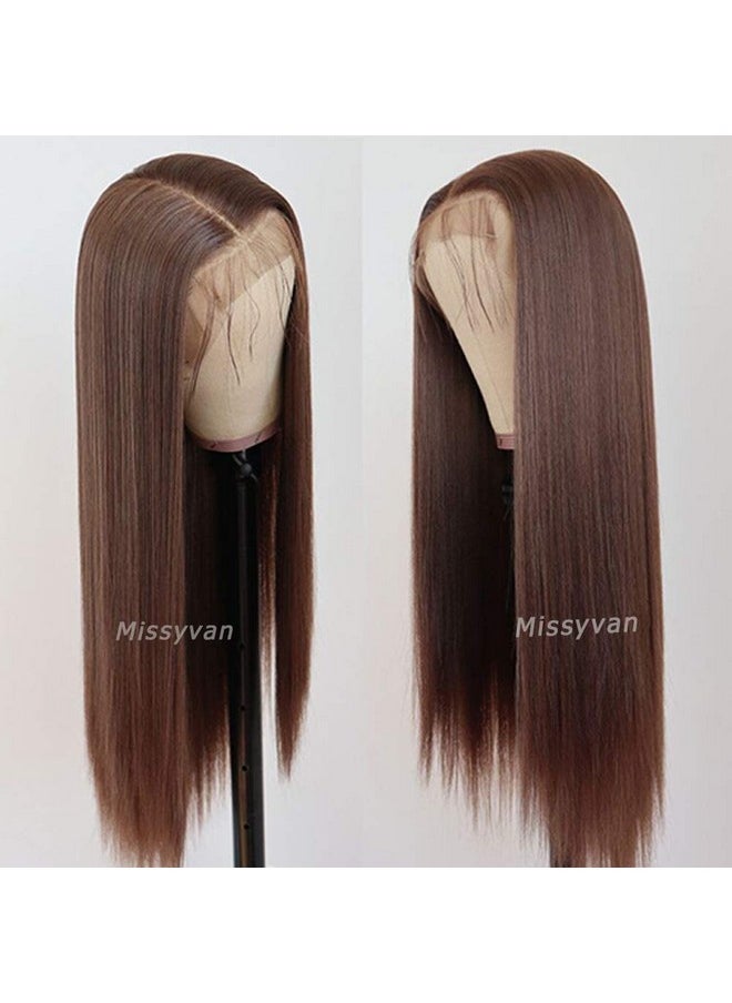 Missyvan - Lace Front Wig Straight Hair Brown Color 22" Long Wigs Glueless Heat Resistant Fiber Hair Highlight Synthetic Lace Front Wigs For Fashion Women - Image 1
