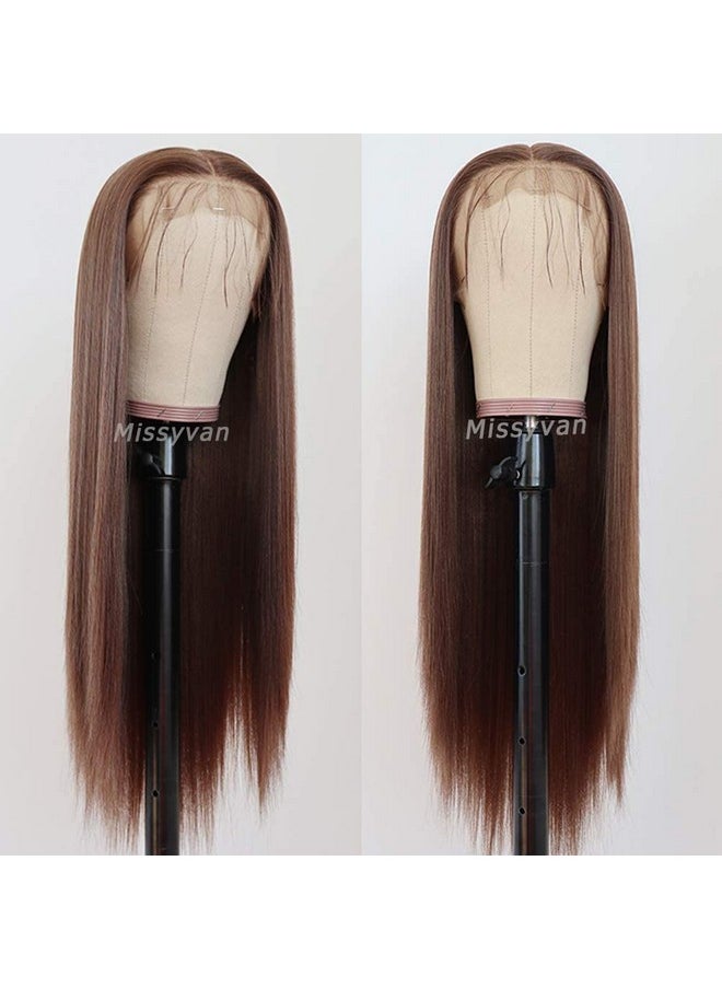 Missyvan - Lace Front Wig Straight Hair Brown Color 22" Long Wigs Glueless Heat Resistant Fiber Hair Highlight Synthetic Lace Front Wigs For Fashion Women - Image 1