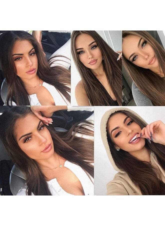 Missyvan - Lace Front Wig Straight Hair Brown Color 22" Long Wigs Glueless Heat Resistant Fiber Hair Highlight Synthetic Lace Front Wigs For Fashion Women - Image 1