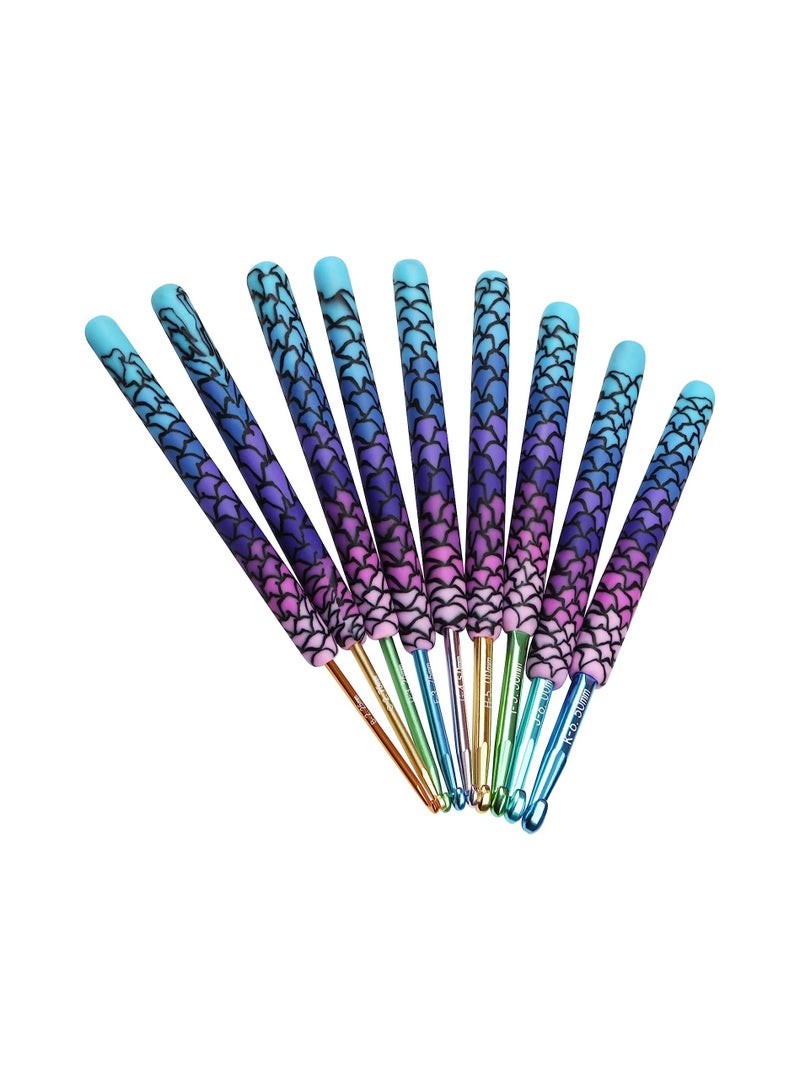 KASTWAVE Mermaid Crochet Hooks Set Soft Grip, 9 Sizes 2.25 to 6.5mm Aluminum Metal Crochet Hooks Ergonomic Handle, Warm Crochet Hooks for Arthritic Hands, Lightweight Crochet Needles Beginners - Image 1