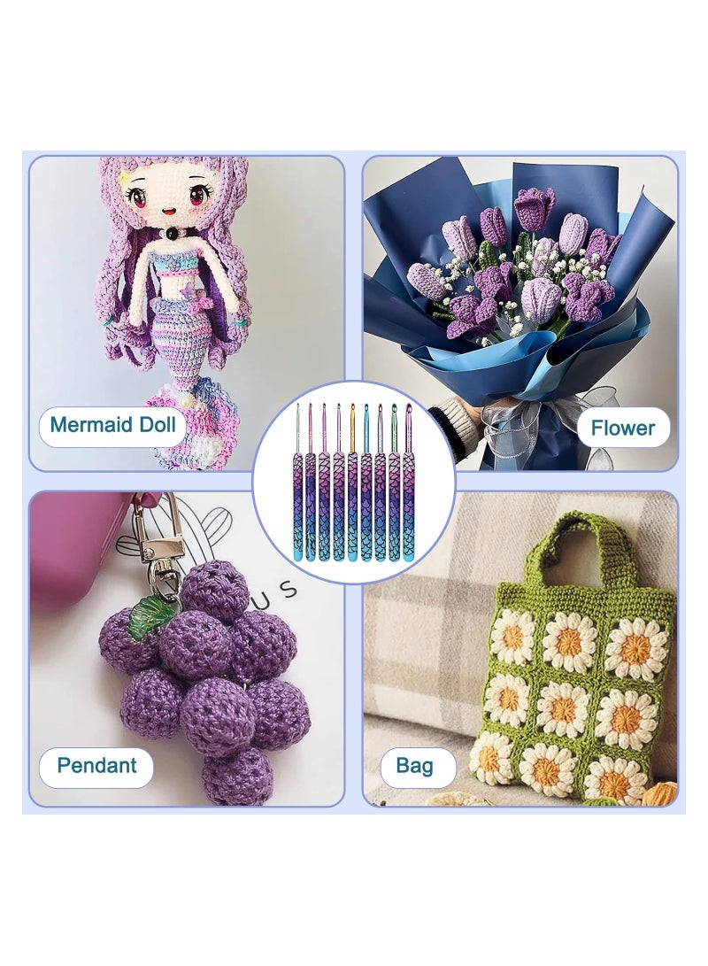 KASTWAVE Mermaid Crochet Hooks Set Soft Grip, 9 Sizes 2.25 to 6.5mm Aluminum Metal Crochet Hooks Ergonomic Handle, Warm Crochet Hooks for Arthritic Hands, Lightweight Crochet Needles Beginners - Image 3