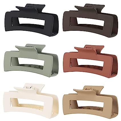 FAMEZA 6 pcs 4 Inch Big Hair Clips 6 Pcs claw clips for Thick Hair Large Rectangular Claw Clips for Women and Girls Big Nonslip Acrylic Banana Jaw Clips Hair Accessories(multicolor) - Image 1