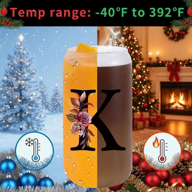 Wulcea Monogrammed Glass Drinking Cup With Lid Straw Mother Day Best Mama Mom Ever from Daughter Son Christmas Xmas Valentines Birthday Groom Gifts Bride Mother In Law Personalized Unique Special Present,K - Image 3