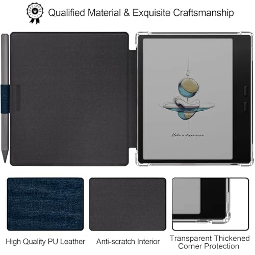GOVTVA Pen Holder Case for Onyx Boox Go Color 7 (Gen 1/2, 2024/2025) / Boox Go 7 Ultra-Thin Enhanced Auto Sleep/Wake Cover with Transparent TPU Back & Magnetic Closure (Cloth Bark Blue) - Image 3