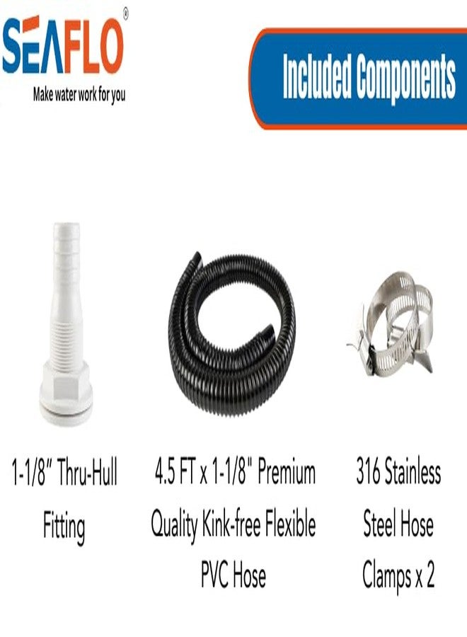 SEAFLO Bilge Pump Installation Kit Bilge Pump Hose 1-1/8” Outlet Inch Dia Plumbing Kit | 4.5 FT Kink-free Flexible PVC Hose | Includes 2 316 Stainless Steel Hose Clamps and 1-1/8” Thru-Hull Fitting - Image 2