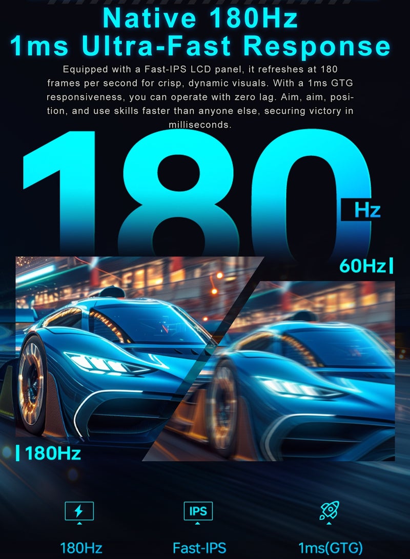 ثوندروبوت شاشة ألعاب 27 بوصة، 2K QHD، 180 هرتز، لوحة Fast IPS سريعة، استجابة 1 ملي ثانية GTG / 0.5 ملي ثانية MPRT، دعم HDR400، دقة ألوان 93% DCI-P3، تقنية Adaptive-Sync لتجربة لعب سلسة، ووضع حماية العين - Image 5