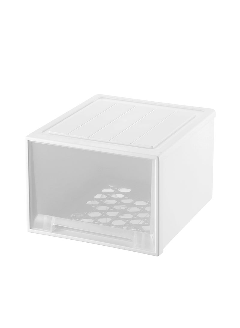 Ollieroo White Plastic Drawer Storage Box – Large PP Organizer with Smooth Pull-Out Drawer for Closet, Desk, and Bedroom Storage, Versatile Container for Clothes, Cosmetics, and Household Essentials, 42 × 32.5 × 25 cm - Image 1