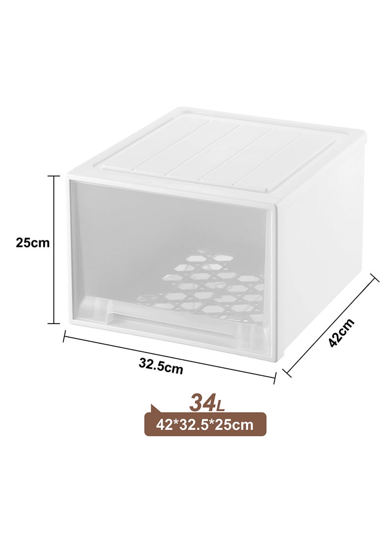 Ollieroo White Plastic Drawer Storage Box – Large PP Organizer with Smooth Pull-Out Drawer for Closet, Desk, and Bedroom Storage, Versatile Container for Clothes, Cosmetics, and Household Essentials, 42 × 32.5 × 25 cm - Image 2