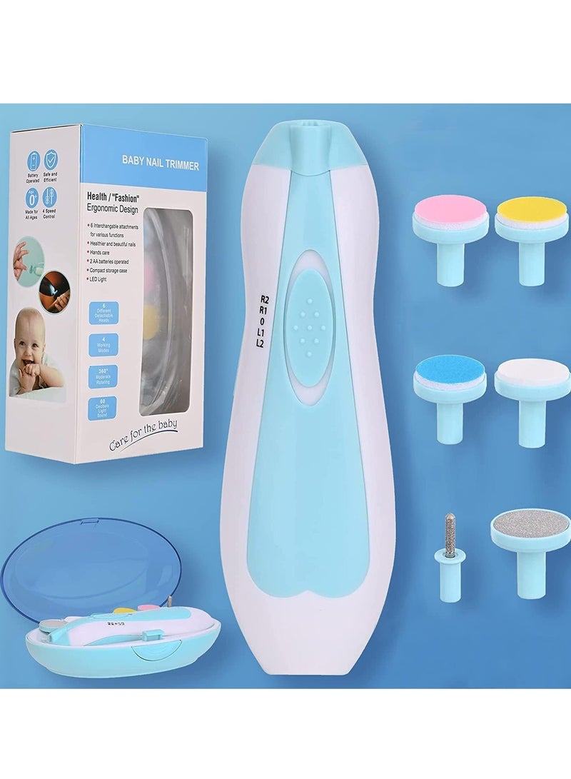 ELTRAZONE Baby Nail Clippers Baby Safe Electric Trimmer Nail File Kit for Newborn Infant Toddler Kids Toes and Fingernails - Care, Polish and Trim - 6 Grinding Heads and LED Light, Blue - Image 3