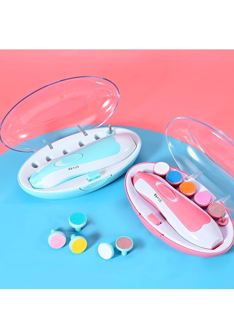 ELTRAZONE Baby Nail Clippers Baby Safe Electric Trimmer Nail File Kit for Newborn Infant Toddler Kids Toes and Fingernails - Care, Polish and Trim - 6 Grinding Heads and LED Light, Blue - Image 2