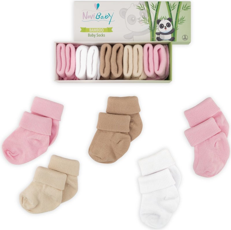 Novibaby 5-Piece Bamboo Newborn Baby Socks I Sweet I 0-6 Months  - Image 1
